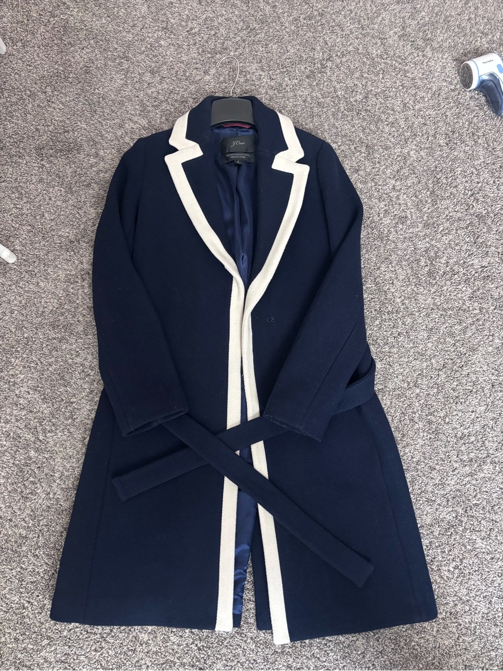 J crew two tone blue and cream wool wrap coat